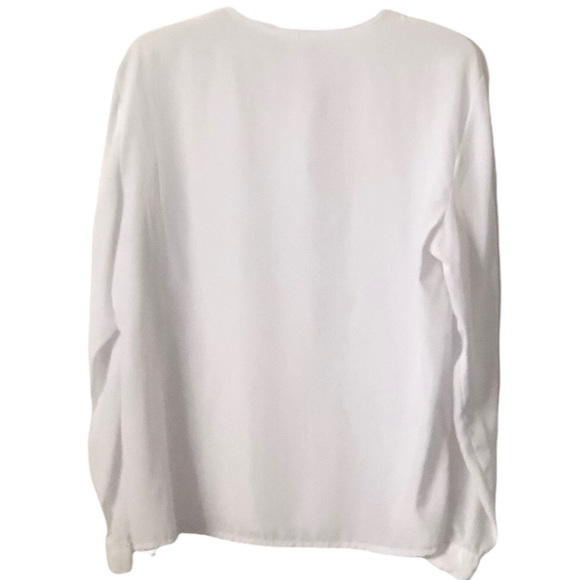 Victoria Jones Womens White Long-sleeve Scalloped Button Down Shirt Top Size 10 - Picture 3 of 11